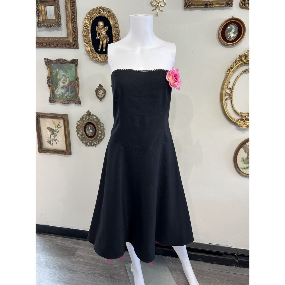 Ruby Rox Black Strapless Midi Cocktail Party Dress Pink Tulle Hem Size 11